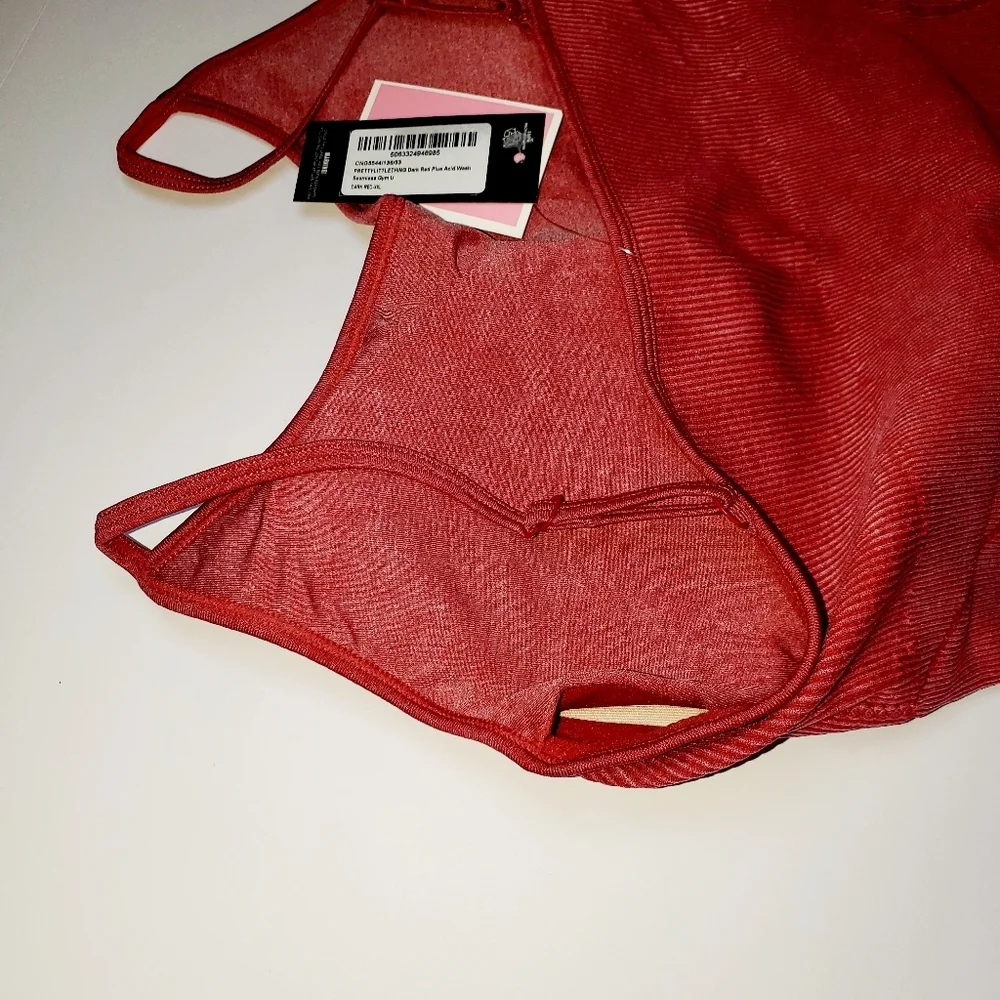 NWT PrettyLittleThing Red Acid Wash Seamless Gym Unitard Sz XXL